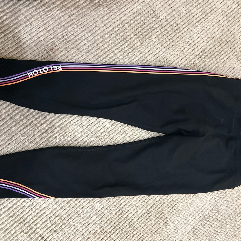 Peloton Black Leggings with Rainbow Stripes